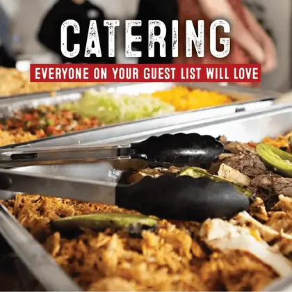 Fajitas in a catering dish